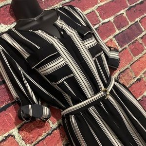 SOLD Collared Pinstripe Skinny Belted Dress